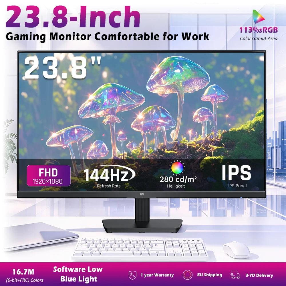 KTC H24B9S-2 144Hz Gaming Monitor, 23.8' FHD IPS Display, 178° Wide Viewing Angle, 113% SRGB, 16.7M Colors, Low Blue Light, 280 cd/m², HDMI & VGA, VESA 75x75mm Mount, Smooth Gaming & Daily Productivity