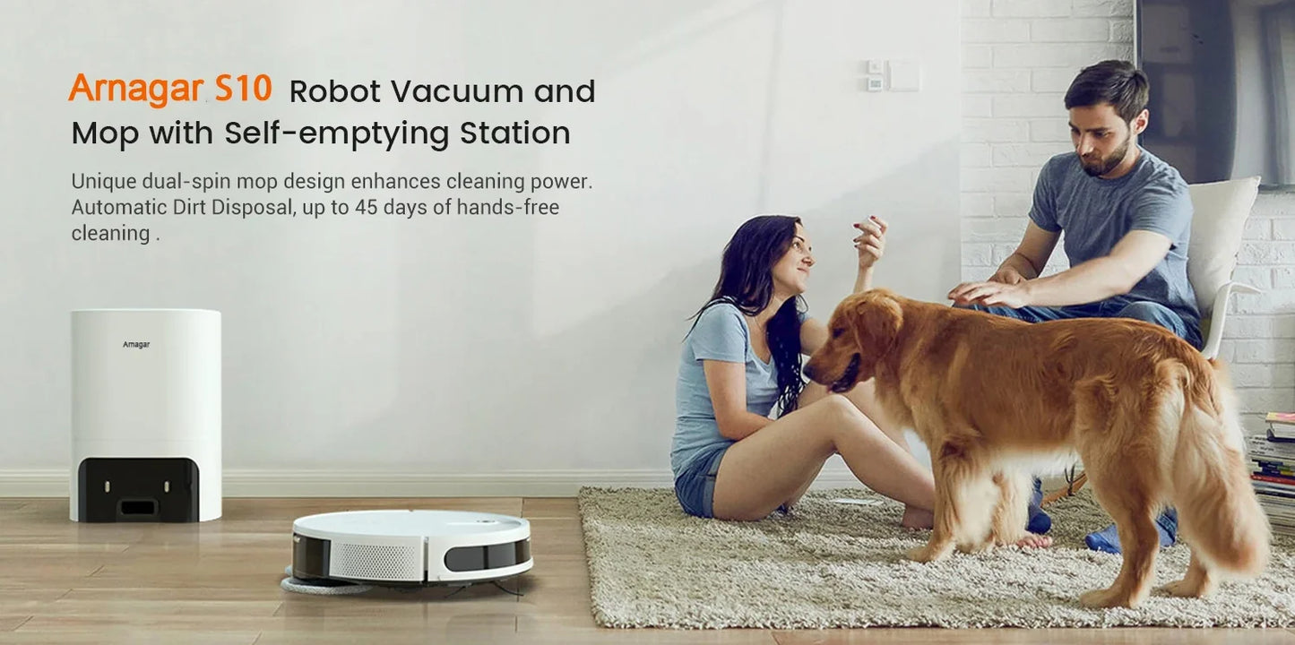 Arnagar S10 Robot Vacuum Cleaner Auto Empty Dust Collection Sweep Mop 12000Pa 5200mAh Low Noise APP Control for home cleanning