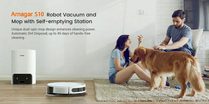 Arnagar S10 Robot Vacuum Cleaner Auto Empty Dust Collection Sweep Mop 12000Pa 5200mAh Low Noise APP Control for home cleanning