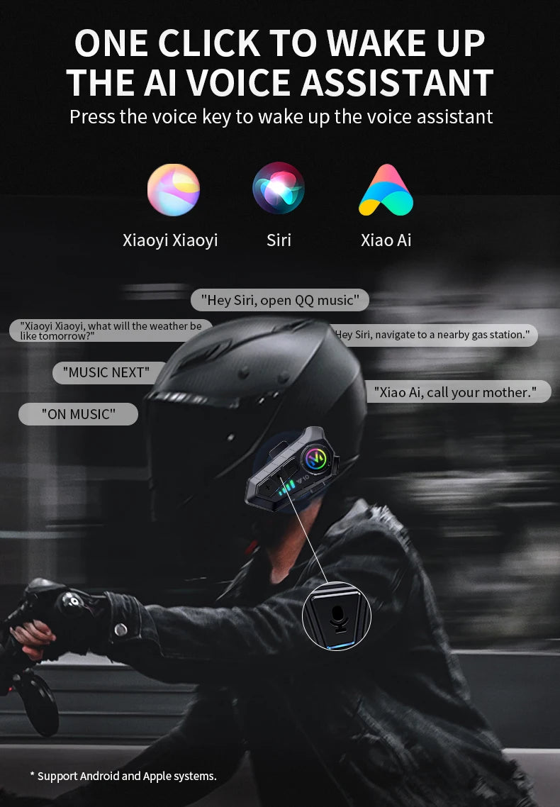 Y10 Motorcycle Helmet Headset Stereo Voice Control Bluetooth 5.3 Hands Free Call IPX6 Waterproof 1000mAh With Ambient Light