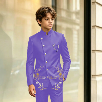 Indian Style Black Child Boy Dinner Tuxedos Little Kids Costume Wedding Party Prom Pants Suits Birthday Wear 2 Pieces Customized