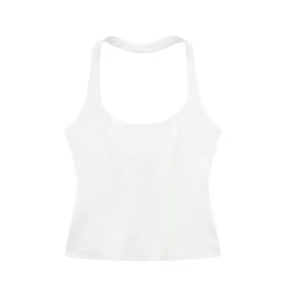 Dam Halterneck Crop Top – Fyrkantig Ringning, Slim Fit Backless Y2K Sommar, 3 Färger