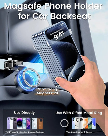 Magsafe Phone Holder for Backseat, Hideable Storage Key Bag & Bendable Strong Magnetic Seat Phone Holder