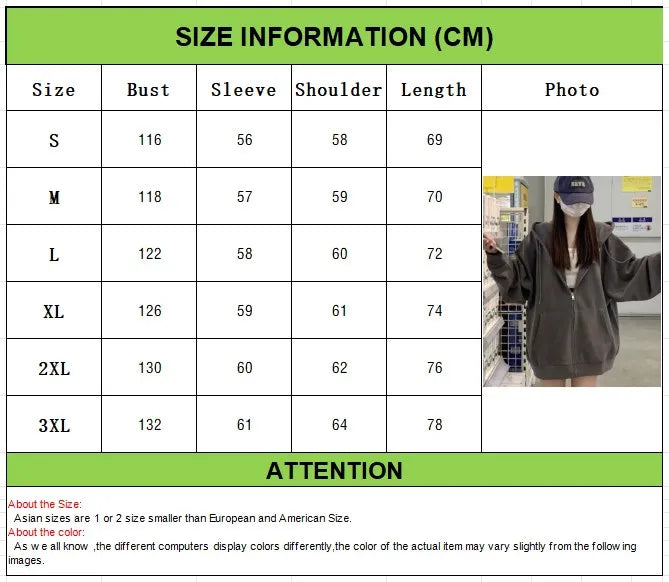 Korean Fashion Zipper Hood Sweatshirt Women Autumn Long Sleeve Tops Casual Y2K Hoodies Streetwear Harajuku Loose Jackets Coats