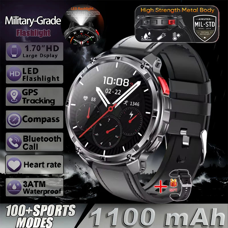 T-Rex3 Pro Militär Smartklocka 2026 – 1100mAh, GPS, Kompass, 5ATM, 14 Färger