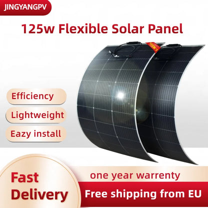 250W(2Pcs 125W)Flexible Solar Panel 18V Portable Pv Panel Monocrystalline Solar Cell 12V Battery Charge,Outdoors,Rv,Boat,Camping
