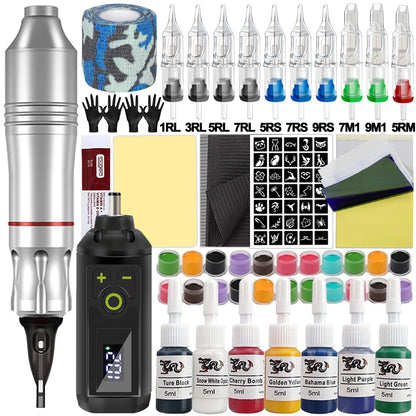 Tattoo Pen Machine Kit Tattoo Machine Pen Set with Wireless Power Supply Cartridge Needle Tattoo Accessories for Tattoo Beginner