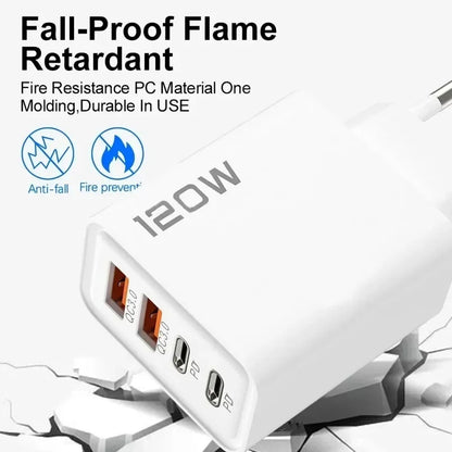 4-port USB-laddare med PD/QC3.0 – EU, US, UK och kabelvarianter
