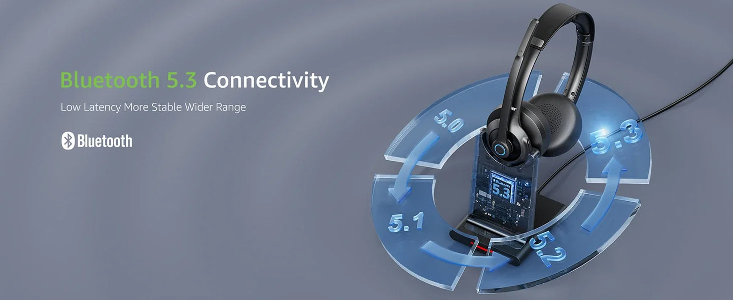 Acer HB02 Wireless Headset with Mic for Work 2.4G Bluetooth 5.3 Dual Mode Headphones USB Dongle for PC Headset for Call Center