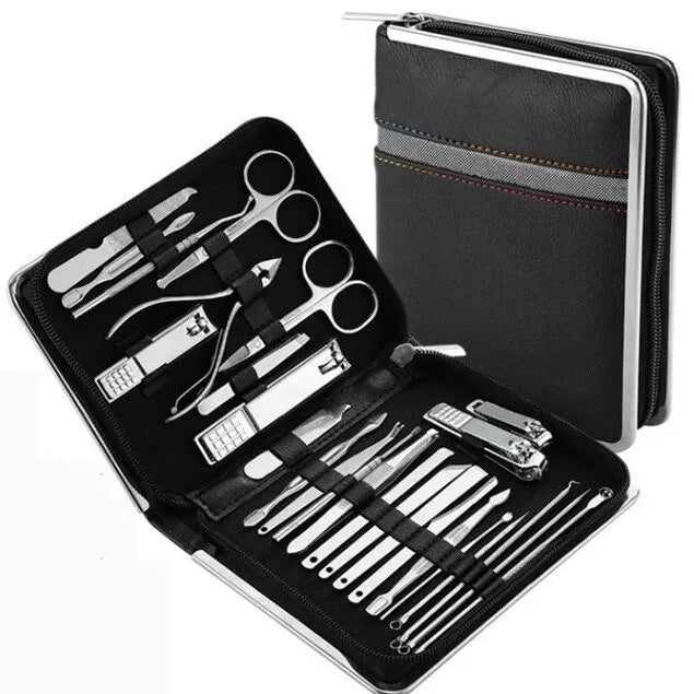 26 Pcs Manicure Set Stainless Steel Nail Clippers Cuticle Nipper Pedicure Care Tool Dead Skin Scissor Cleaning Grooming Ki