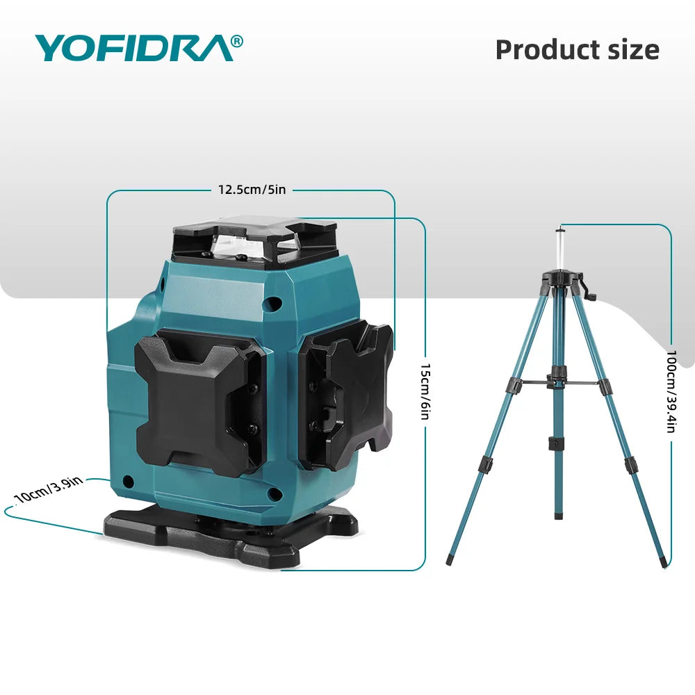 YOFIDRA 4D 16 Lines Laser Level Self-Leveling 360° Horizontal Vertical Leveling Tools With 1M Tripod For Makita 21V Battery Pin