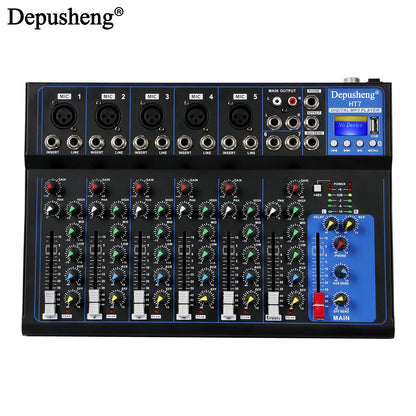 Depusheng HT7 Bluetooth Ljudmixer USB DJ Ljudkonsol 7-kanaler