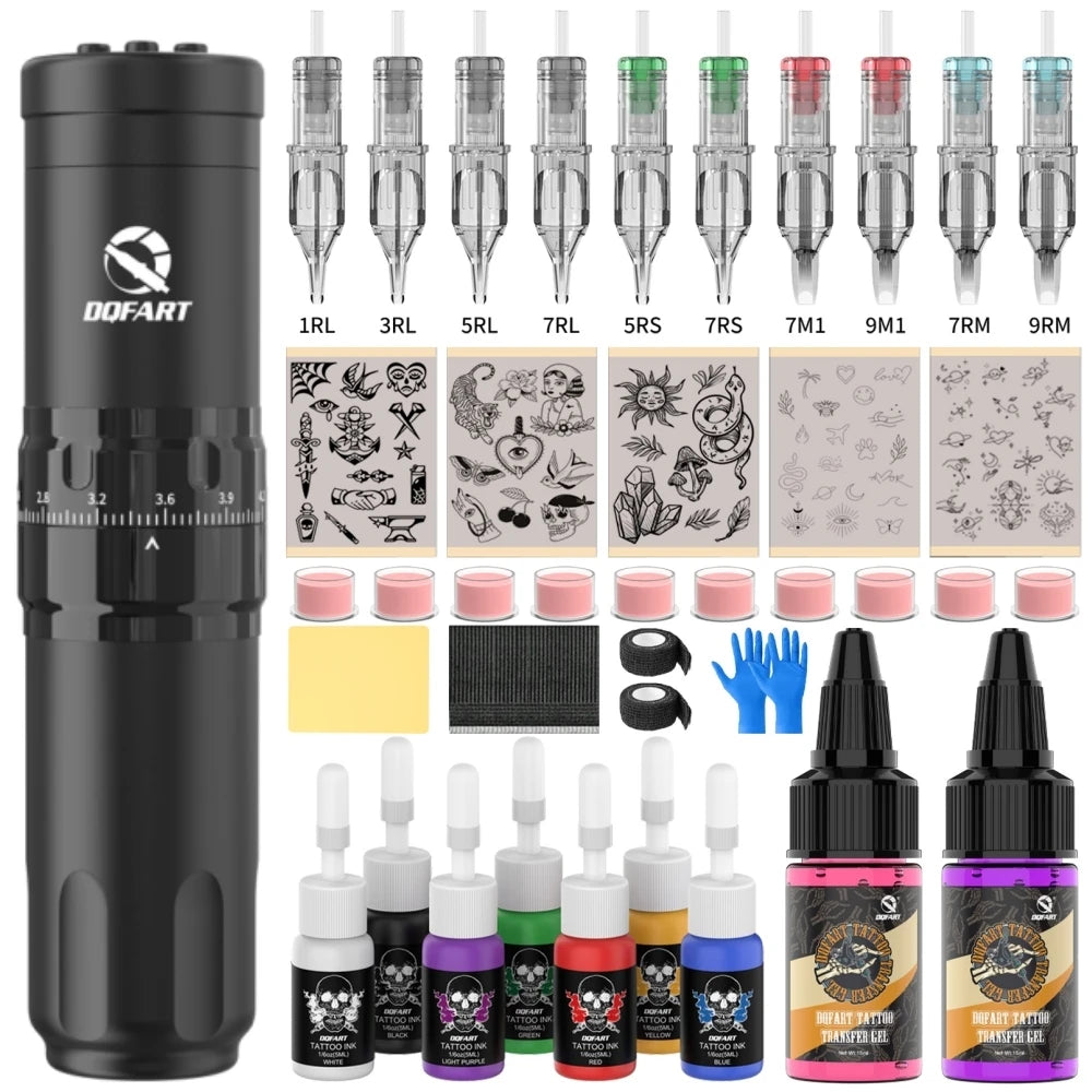 DQFART T1Pro Set Tattoo Electric Wireless Machine 1500mAh 10500Rmp/12V Tattoo Needles Tattoo Ink Artists Body Art High-quality
