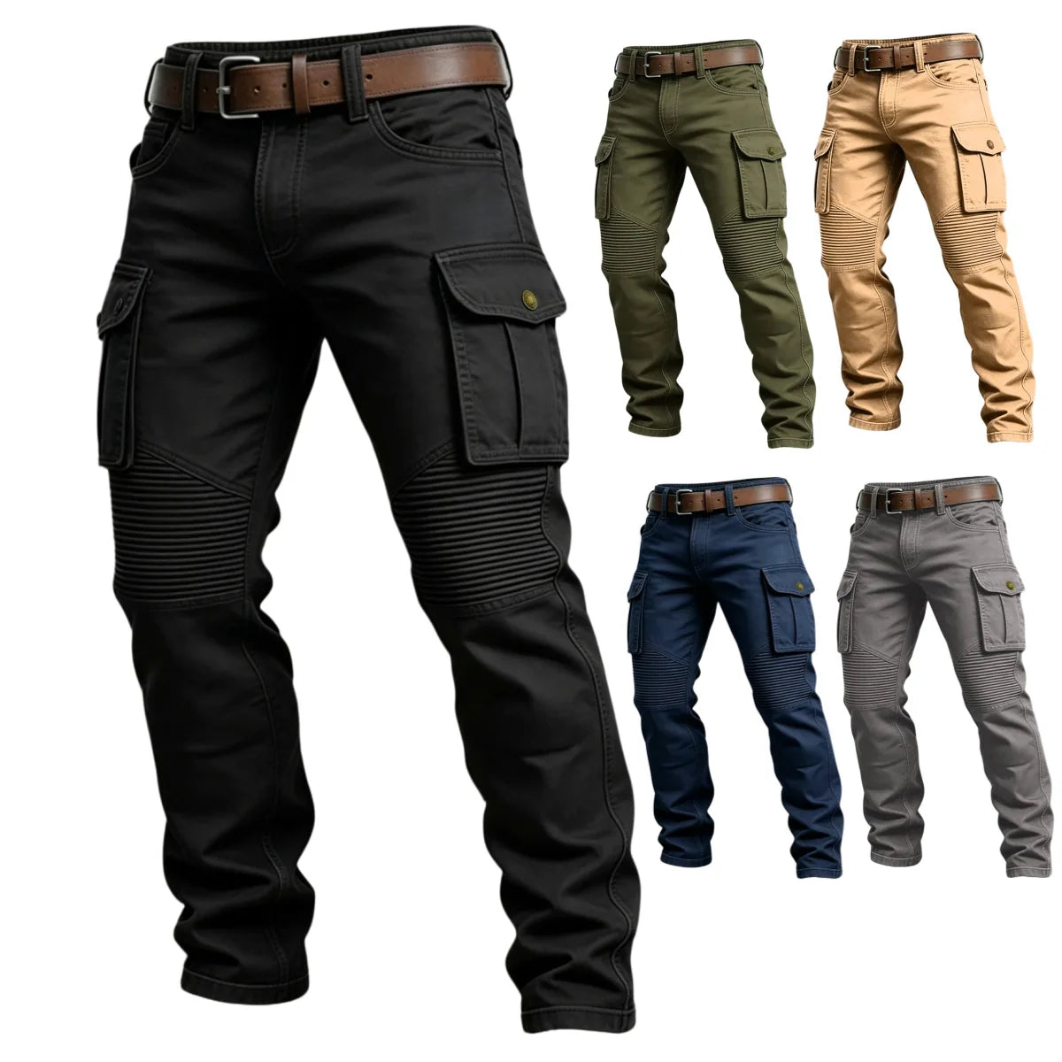 Male New Men Cotton Autumn Winter Patchwork Cargo Pants Multi Pocket Straight Tactical Work Outdoor Daily Wear Trousers 4 Colors