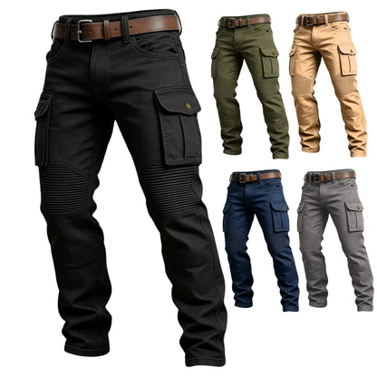 Male New Men Cotton Autumn Winter Patchwork Cargo Pants Multi Pocket Straight Tactical Work Outdoor Daily Wear Trousers 4 Colors