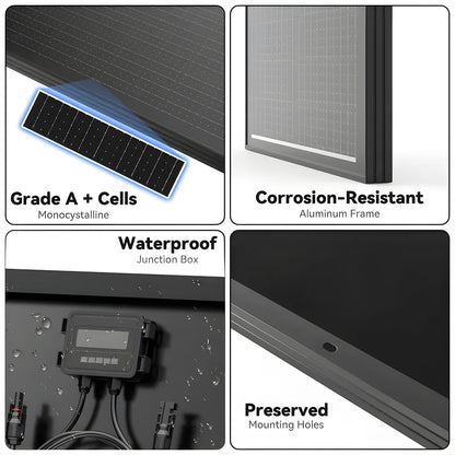 Rvpozwer 400W/200W/100W N-Type 18BB Solar Panel 25% High Efficiency Mono Solar Module Portable Waterproof Ideal for RV Marine Yacht Caravan Camping Off Grid Power Supply