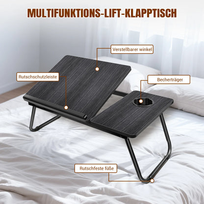 Laptop Table 5-step height adjustable laptop table for bed with folding table legs Cup holder reading stand laptop holder breakfast tray and bookend