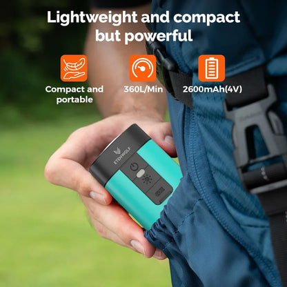ETENWOLF AIR 3 Mini Elektrisk Luftpump – 2600 mAh, 360 L/min, Campinglampa 600 lm, 5 Munstycken