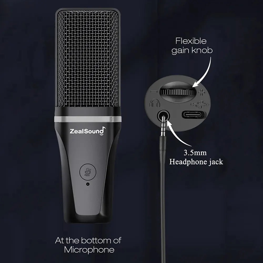 ZealSound A68S RGB USB-streamingmikrofon med boom arm och tripod