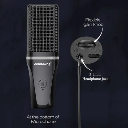 ZealSound A68S RGB USB-streamingmikrofon med boom arm och tripod