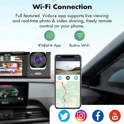 Wifi 3 Channel Dash Cam Three Way Car DVR Inside Vehicle Camera DVRs Recorder HD 1080P Video Mini Registrator Dashcam Camcord