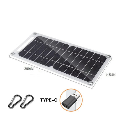 Portable 30W Waterproof Solar Charging Panel USB Type C For Camping Hiking Phone Power Bank Power Supply