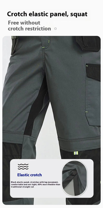 Spring And Autumn Elastic Work Pants Repair Workshop Wear Resistant Reinforced Multi Pocket Welding Pants