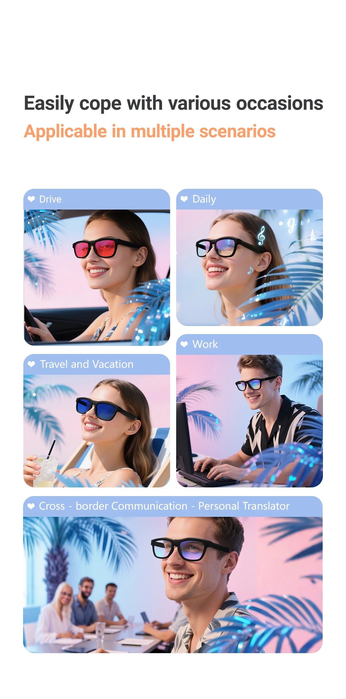 Touch Automatic Color Changing Dimming Bluetooth 5.4 Voice Assistant AI Smart Translation Music Glasses Men UV400 Protection