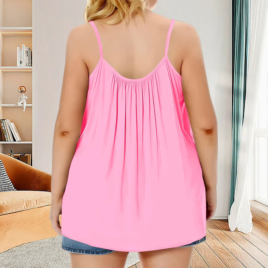 Plus Size Solid Ruched Cami Vest Top - Soft Slight Stretch Polyester Fabric, Crew Neck, Sleeveless, Machine Washable - Perfect F