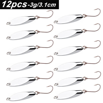 12pcs Metal Spinner Spoon Lures Trout Fishing Lure Hard Bait Sequins Paillette Artificial Baits Spinnerbait Fish Tools 1.5g-56g