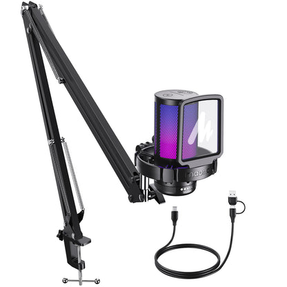 MAONO DGM20S Gaming USB Microphone Condenser Mic with RGB Light Noise Cancellation Boom Arm for Streaming Podcast YouTube Tiktok