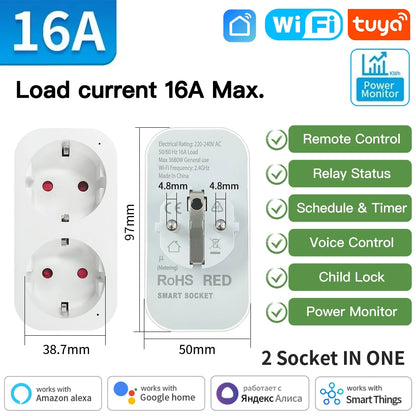 TNCE Tuya Smart Plug WiFi/Zigbee3.0 Socket 16A/20A Power Monitor Remote Control Smart Life APP Remote Control Voice Contr Alexa