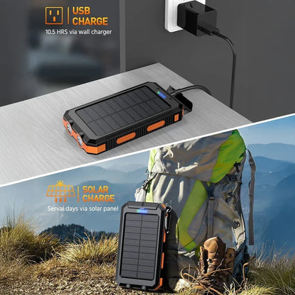 OutdoorVPortable 20000mAh Solar Power Bank External Battery Pack With LED Light Compass USB Output Emergency Backup Power