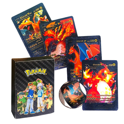 •55 pcs Pokemon Metal Gold Black Vmax GX Card Box Mewtwo Charizard Pikachu Rare Collection Battle Trainer Children Toys Gift