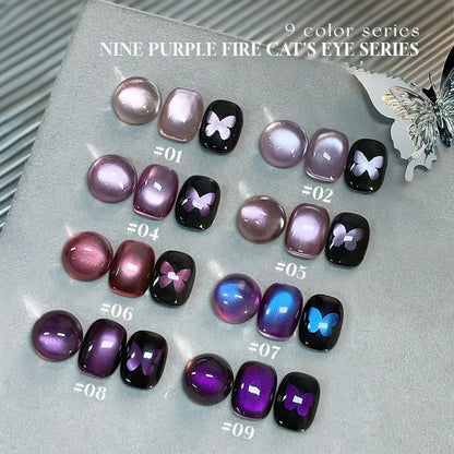 MIANEL 12ML Hibiscus Purple Cat Eye Gel Nail Polish Super Whitening Glass Beads Cat Eye Nails Purple Nials Blue Nails 1-12PCS