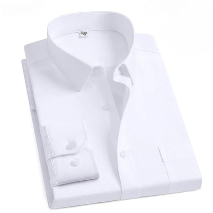 8XL Anti-Wrinkle 80% Cotton 15% Elastic Silk 5% Spandex No-Iron Business Office Soft Cozy Micro Elastic Long-sleeved Shirts Men
