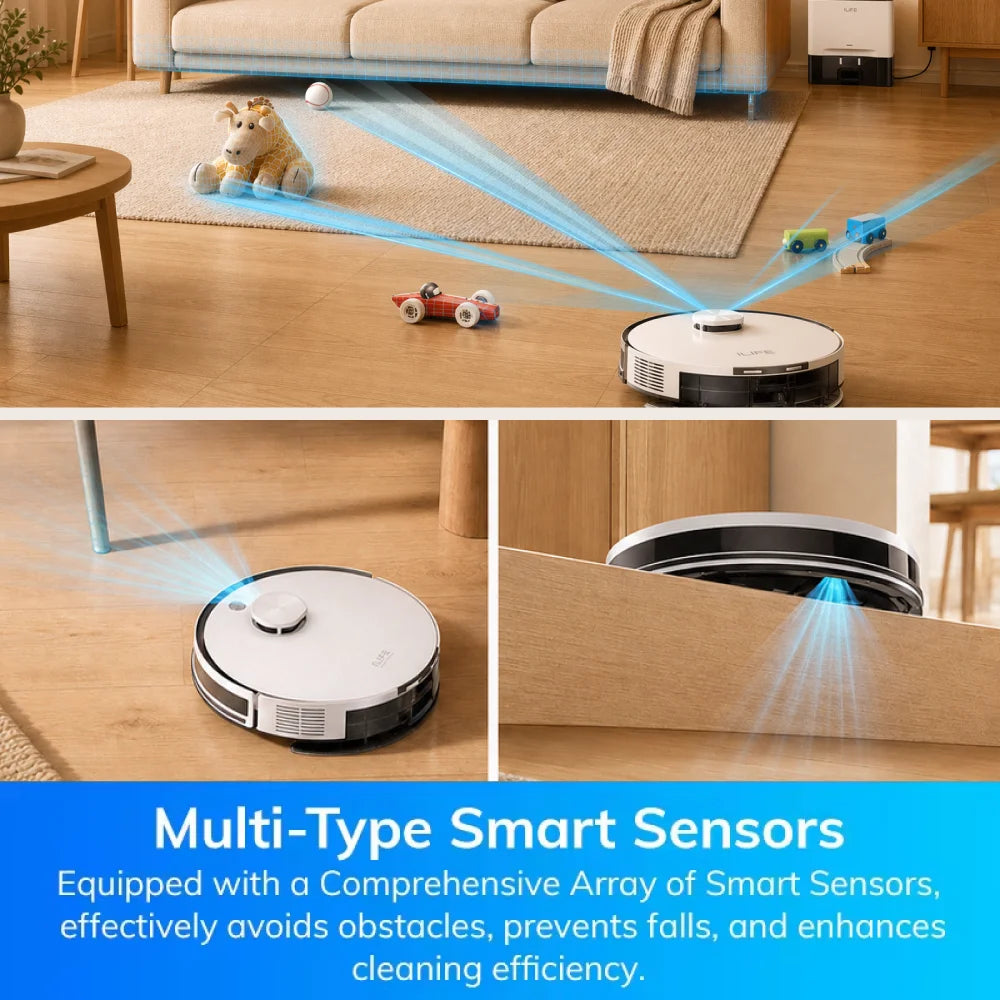 ILIFE A30 Pro Robot Vacuum Cleaner with Automatic Self-Emptying Station, 5000Pa Strong Suction, LDS Navigation, 180min Runtime, 2-in-1 Mop and Sweep, APP Control,  HomeFloor Carpet Clean