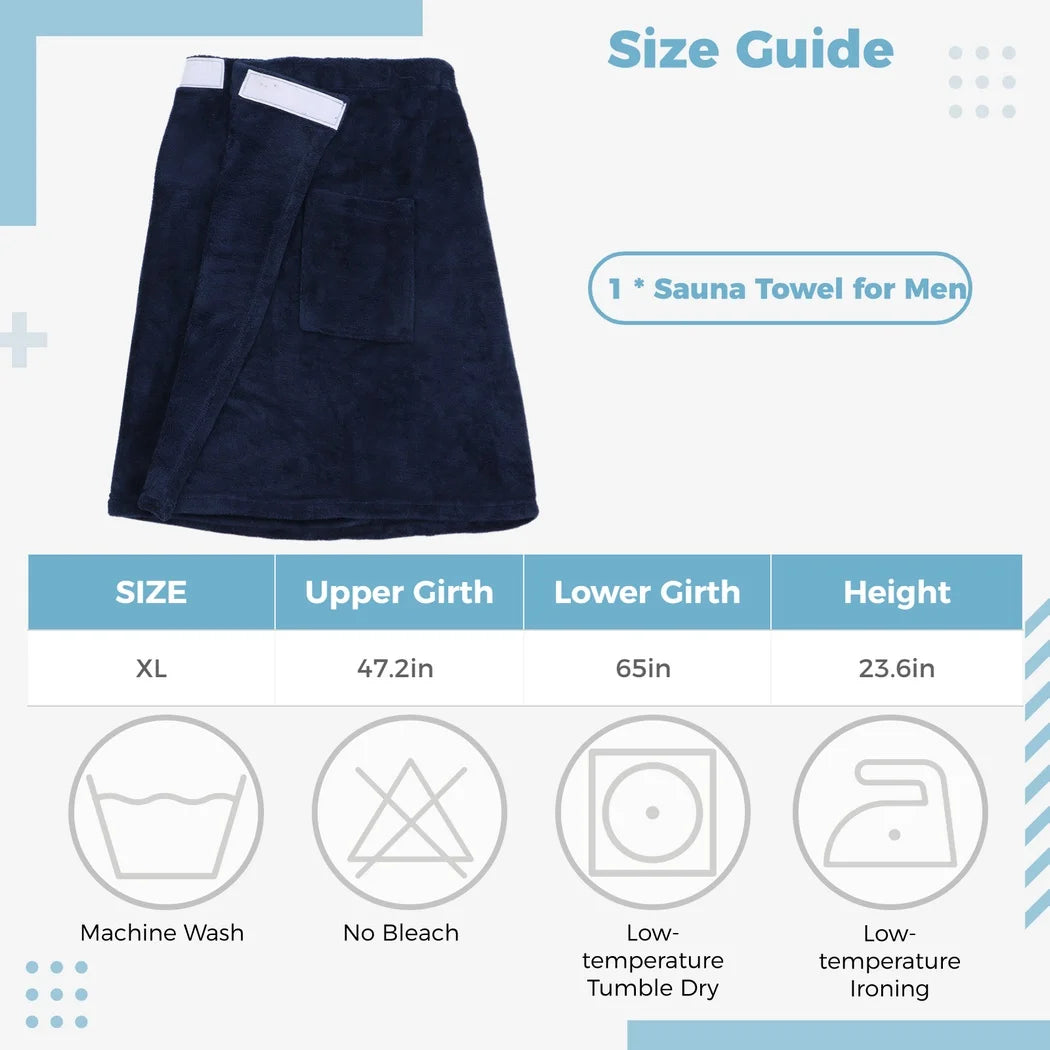 Men's Sauna Kilt With Pocket Men's Sauna Towel Wearable Bath Towel  Adjustable Sauna Towel Shower Towel With Elastic Waistband