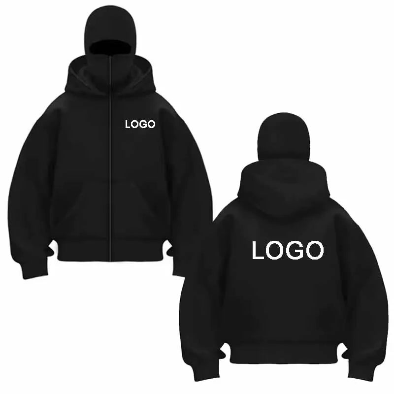 Hoodie Dubbelhuva & Ninja-mask Eget Tryck – Dragkedja | Reklamkläder & Profilprodukter