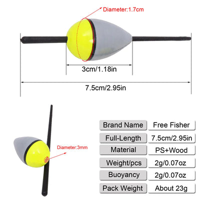 FREE FISHER 10pcs/Lot Lighted Fishing Floats,8cm Bobbers,Collection Cork Buoy Paulownia Wood Floats Plastic Stick Buoyancy 2g