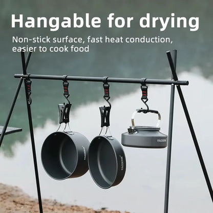 PACOONE Campingkokset – Portabelt Aluminiumset med Kastrull, Vattenkokare & Panna, Hopfällbart