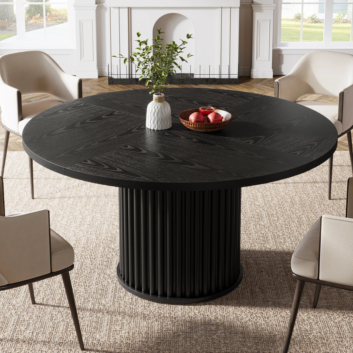 Tribesigns Svart Runt Matbord för 4-6 Personer, 120 cm