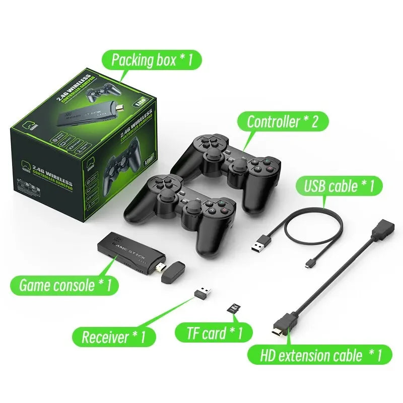 Retro Spelkonsol M8 Game Stick 64GB – 20 000 Spel 4K HDMI 2 Trådlösa Kontroller PS1/SNES/NES/GBA TV & PC