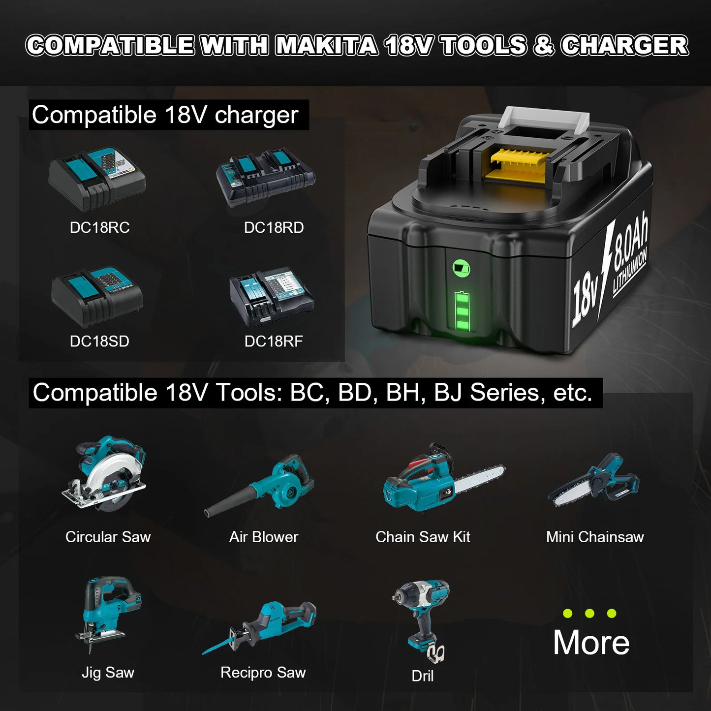 For Makita BL1830 Battery 18V 8000mAh Battery BL1830 BL1815 BL1860 BL1840 Tool Rechargeable Battery With 6A Charger