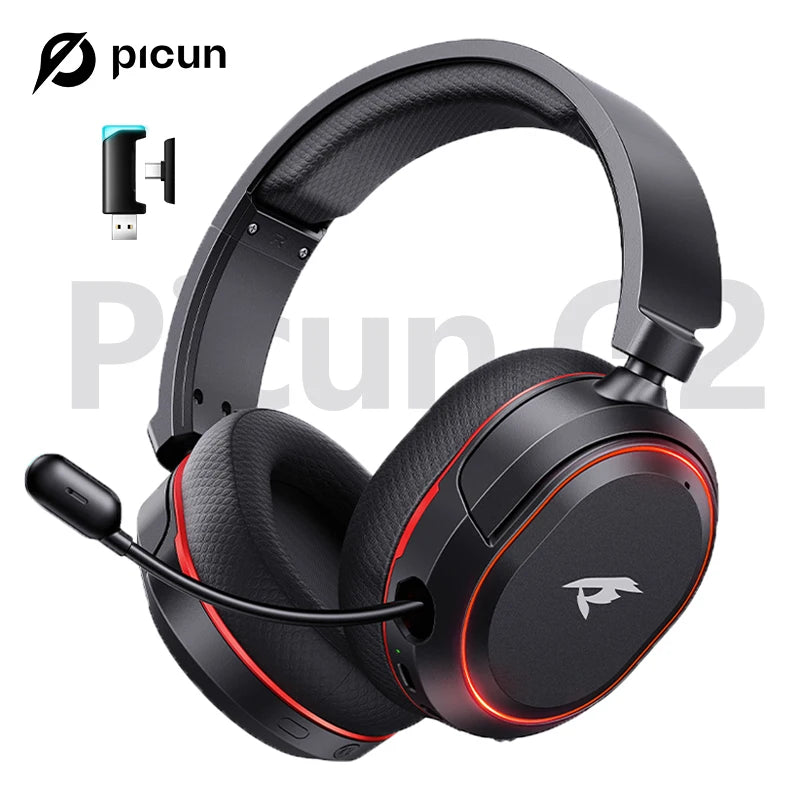 Picun G2 2.4GHz Bluetooth Wireless Gaming Headset For PC PS4 PS5 Phone Switch 5ms Low Latency 7.1 Surround Wired Headset ENC Mic