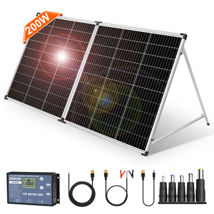 DOKIO Vikbar Solpanel 100W/160W/200W – Monokristallin Portabel Resväska med PWM-regulator, EU-lager