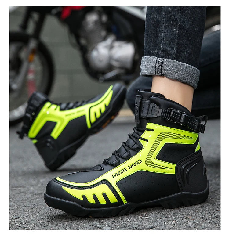 Men Leather Motos Breathable Anti Slip Wear-resistant Riders Boots Motorbike Racing Ankle Length Shoes 2026 New Motorcycle Boots