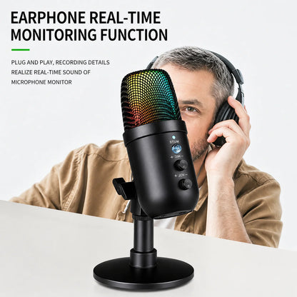 FUHAM MU1000 USB Condenser Microphone RGB Gaming Mic Noise Cancelling One Key Mute for Streaming Recording Conference PC