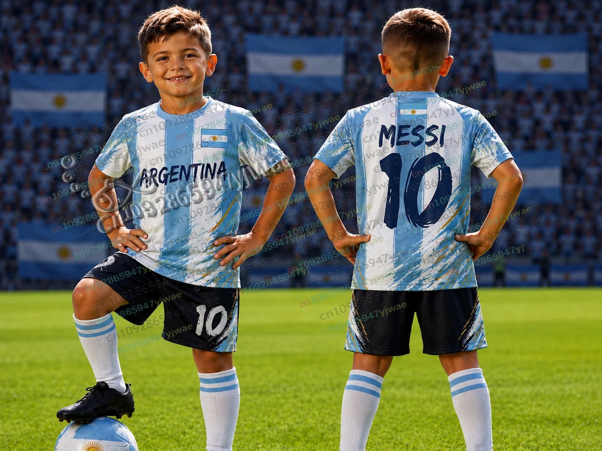 2026 Special Messi 10 Football Jersey Tee Shorts Set Women Men Harajuku Argentina Fans Shirt and Shorts Summer Kids 2 Piece Sets