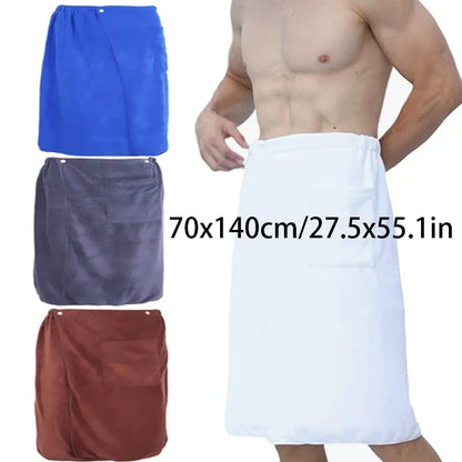 Men's Bath Robe Thickened Ultra-fine Fiber Absorbent One-piece Hotel Towel with Buckle Beach Skirt for Adults in Various Colors